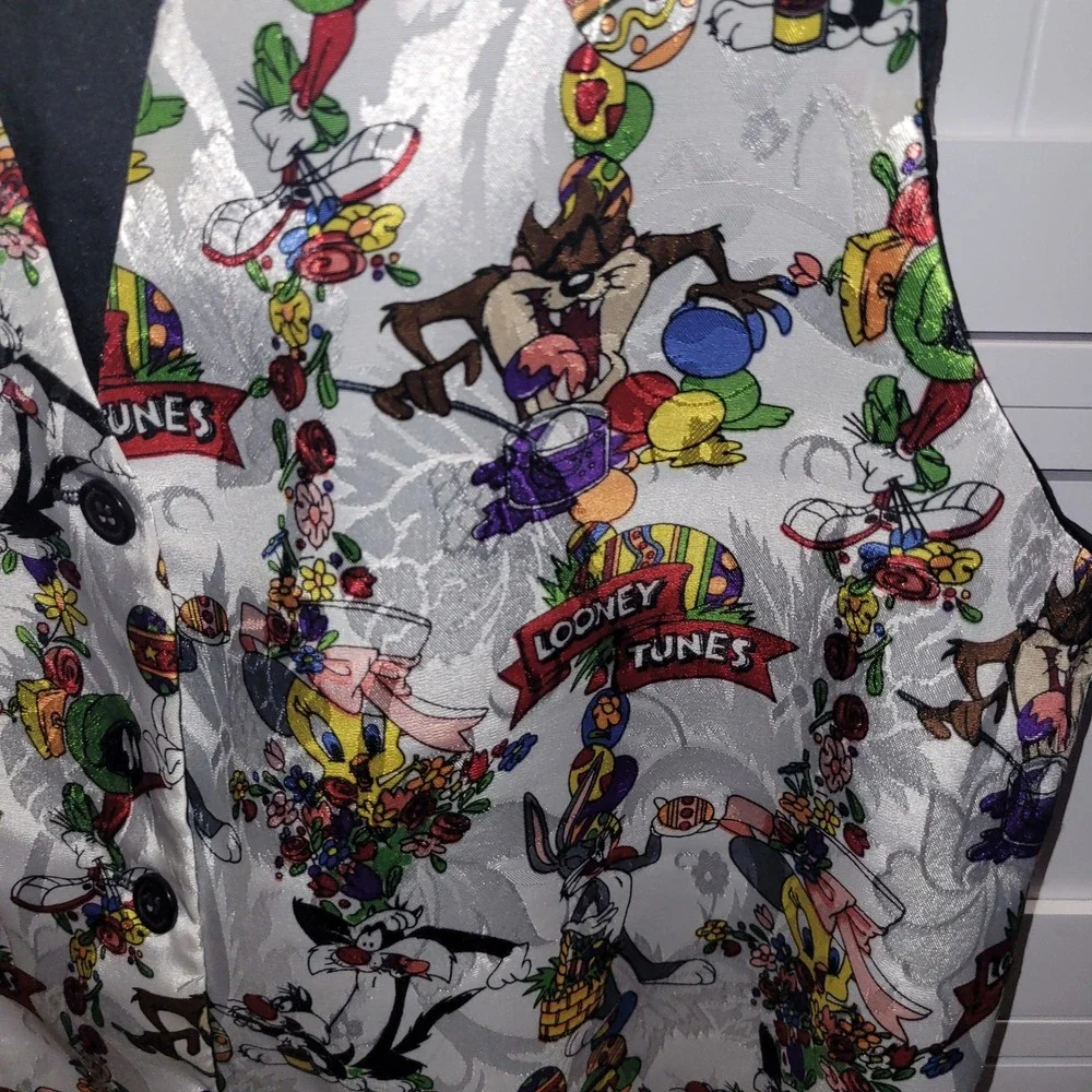 Looney Tunes Easter Vest‎ Bugs Bunny Daffy Duck Tweety Vintage 90s osfm large - Picture 5 of 8
